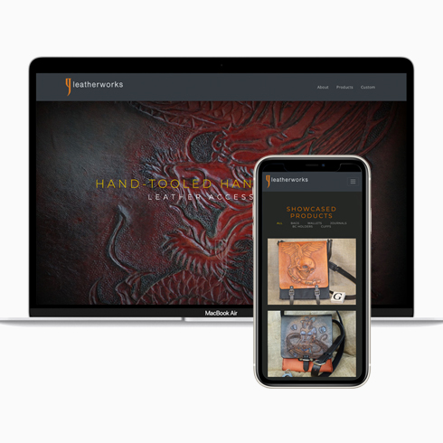 gleatherworks on laptop and phone